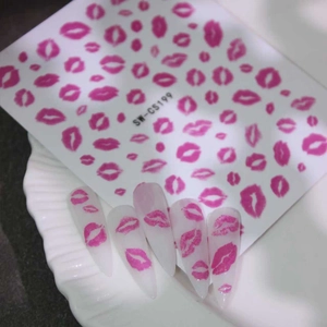 Pink lip print nail stickers SW-CS199 with heart leopard patterns for DIY nail art