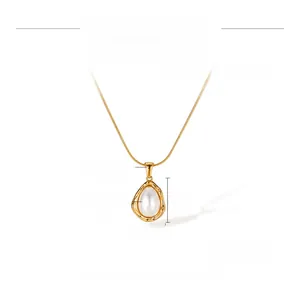 Détails du collier à pendentif perle goutte en acier inoxydable doré avec dimensions
