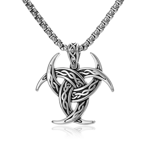 Vintage Viking Celtic knot pendant necklace with oxidized steel box chain for men