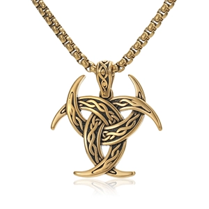 Retro Viking Odin Horn pendant on steel chain with rustic finish and mirror reflection