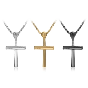 Polished Stainless Steel Baseball Bat Cross Pendant Necklace Hip Hop Sports Jewelry For Men Women Daily Fashion Accessories