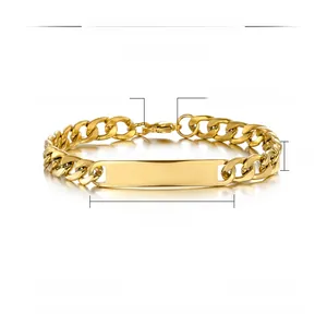 Bracelet gourmette en acier inoxydable doré IP poli avec plaque d'identification
