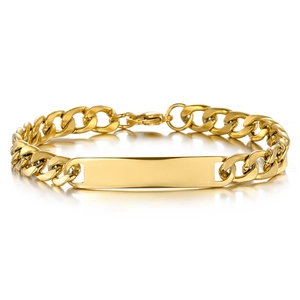 Bracelet d'Identité en Acier Inoxydable Maillon Gourmette Chaîne de Main avec Plaque Polie pour Couples Homme Femme