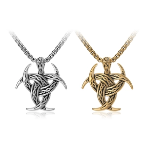 Vintage Viking Triple Horn Of Odin Pendant Necklace For Men Stainless Steel Celtic Knot Nordic Totem Retro Jewelry Gift