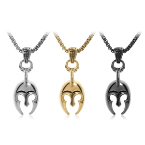 Collier Pendentif Casque de Gladiateur Spartiate Vintage Homme Acier au Titane Punk Hip Hop Masque Bijoux Cadeau Or Noir Argent Acier