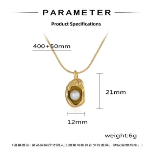 Detailed size chart for pearl pendant necklace with dimensions 21x12mm and 450mm chain
