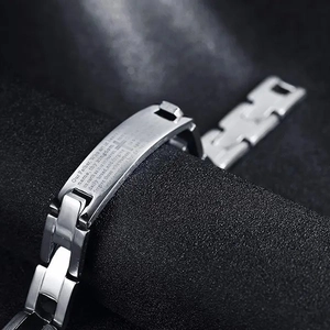 Classic stainless steel chain bracelet with Lord's Prayer and cross engraving for men