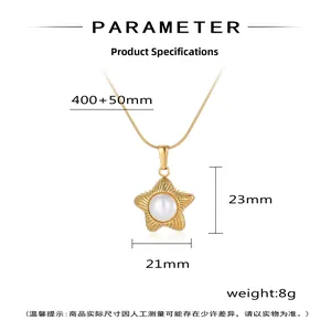 Détails du collier pendentif étoile de mer doré avec perle et mesures de dimensions