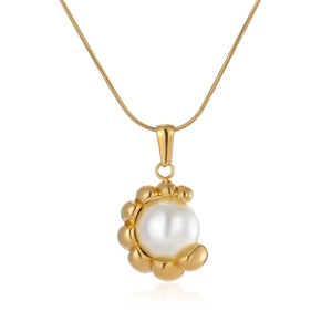 Collier Pendentif Acier Inoxydable Plaqué Or Chaîne Serpent Künstliche Perle D'imitation Ronde Fleur En C Style Vintage Femmes