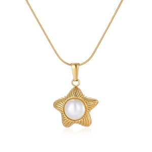 Collier Pendentif Étoile De Mer Acier Inoxydable Künstliche Perle Artificielle Style Océan Plage Bijoux Dorés Pour Femmes