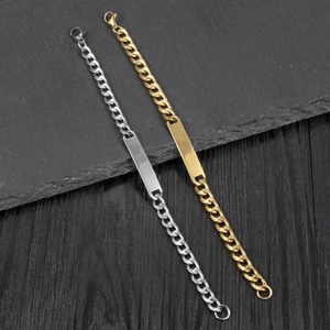 Bracelets gourmette avec plaque d'identification en acier inoxydable or et argent