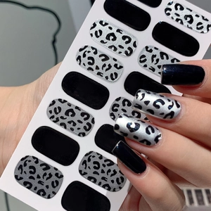 Leopard print and black glossy nail wraps stickers with metallic finish for nail art decor