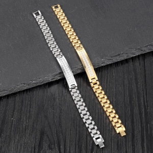 Business style stainless steel watch-link bracelet with sparkling cubic zirconia inlay