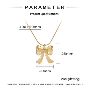 Detailed size parameters for golden bow pendant necklace with 400+50mm chain length