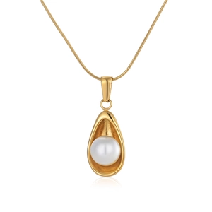 Collier Pendentif Larme en Acier Inoxydable Plaqué Or avec Künstliche Perle d'Imitation Élégante Chaîne Serpent Bijoux pour Femme Cadeau