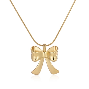 Minimalist Stainless Steel Bowknot Pendant Necklace For Women Polished Smooth Gold Bow Knot Choker Fashion Jewelry Gift