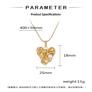 Detail of gold-plated heart pendant with pearl on snake chain, 400+50mm length
