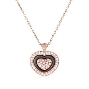 Elegant Heart Pendant Necklace With Rhinestone And Ceramic Inlay Copper Base Polished Clavicle Chain Jewelry For Women