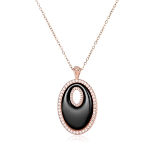 Élégant Collier Pendentif Creux Ovale En Cuivre Avec Incrustation En Céramique Et Strass Bijoux Minimalistes Pour Femmes Cadeau