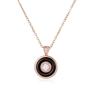 Round Pendant Necklace Copper Stainless Steel Ceramic Inlay Cubic Zirconia Minimalist Jewelry For Women Party Gift