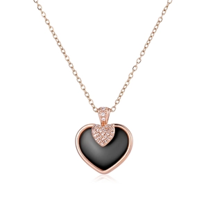 Collier Pendentif Cœur en Céramique de Cuivre pour Femmes Bijoux de Chaîne de Clavicule Ornés de Strass Cadeau Design de Niche Élégant