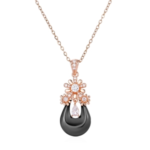 Collier Pendentif Goutte d'Eau Fleur en Céramique Cuivre Chaîne Acier Inoxydable Strass Bijoux de Mode Cadeau Femme