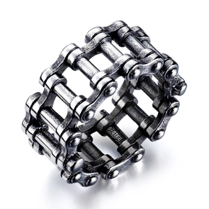Men's Stainless Steel Bike Chain Ring Retro Distressed Industrial Punk Hip Hop Style Mechanical Band Ring Jewelry