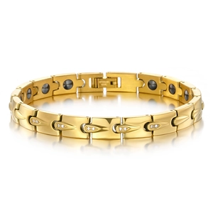 Bracelet de Santé Magnétique en Acier Inoxydable Or pour Femmes avec Strass en Goutte d'Eau Incrusté d'Hématite Thérapie Chaîne Bijoux Cadeau