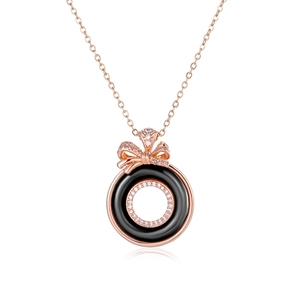 Simple Bow Knot Necklace For Women Copper Ceramic Inlaid Rhinestone Clavicle Chain Jewelry Elegant Pendant Necklace Gift