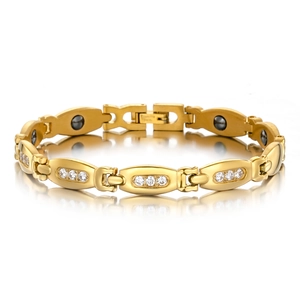 Luxus Gold Titanstahl Magnetisches Gesundheits Armband Für Damen Zirkonia Eingelegt Ovale Gliederkette Eleganter Modeschmuck Geschenk