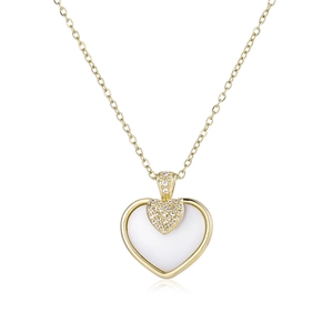 Collier minimaliste à double pendentif en cœur céramique avec chaîne dorée et cristaux
