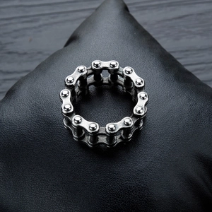 Men's hip-hop bicycle chain ring in punk style with vintage silver stainless steel finish