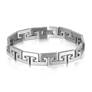 Men Stainless Steel Greek Key Bracelet Punk Hip Hop Geometric Link Chain Bracelet Polished Silver Color Jewelry For Men