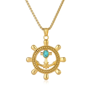 Edelstahl Nautische Schiffslenkrad Anker Anhänger Halskette Mit Türkis Retro Punk Hip Hop Marine Herren Schmuck