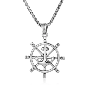 Punk style titanium steel ship rudder and anchor pendant necklace for men and women