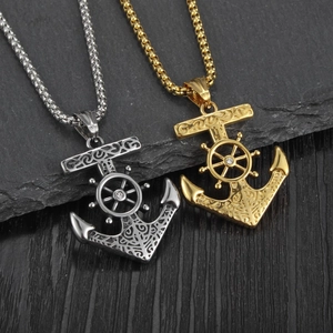 Collana con pendente ad ancora vichinga retrò con cristalli in oro e argento