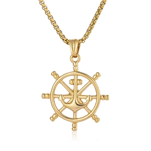 Retro Stainless Steel Ship's Wheel Anchor Pendant Necklace Nautical Punk Titanium Steel Box Chain Necklace For Men Women