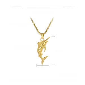Detailed size chart of gold marlin fish pendant in stainless steel with 550mm chain