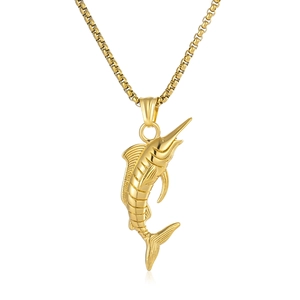 Hip Hop Stainless Steel Marlin Swordfish Pendant Necklace For Men Fashion Gold Silver Plated Animal Shape Jewelry Gift