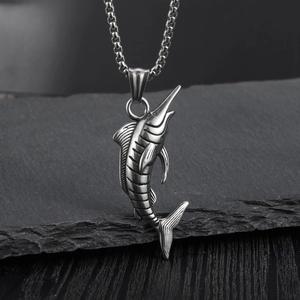 Men's stainless steel marlin fish pendant necklace with durable square box chain