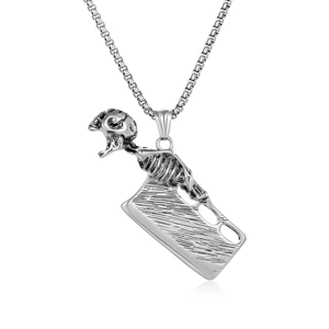 Gothic Punk Totenkopf Messer Anhänger Halskette mit silberner Boxkette für Herren Mode