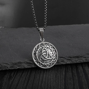 Vintage Viking Celtic knot pendant necklace in stainless steel with retro aged finish