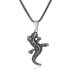 Vintage Punk Edelstahl Eidechse Gecko Anhänger Halskette Für Herren Retro Hip Hop Tierform Boxkette Halsschmuck Geschenk