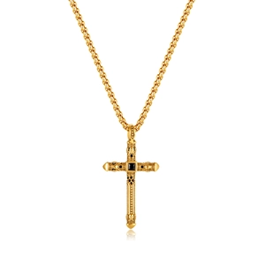 Gothic Punk Stainless Steel Cross Pendant Necklace For Men Retro Skull Inlaid Rhinestone Gold Silver Color Religious Jewelry