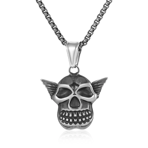 Vintage Stainless Steel Skull With Wings Pendant Necklace Gothic Punk Polished Biker Jewelry For Men Women Daily Accessory