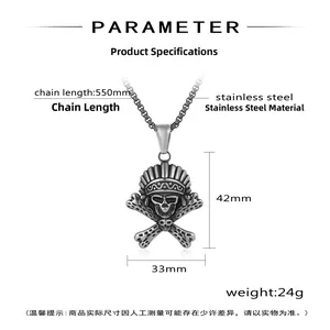Diagramma dei parametri della collana teschio punk con dimensioni e info sui materiali