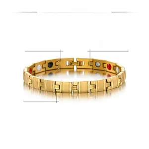 Detail of 8mm gold stainless steel magnetic therapy bracelet with functional inlays