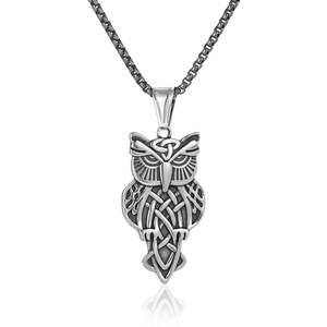 Vintage Stainless Steel Owl Pendant Necklace Celtic Knot Pattern Retro Viking Style Animal Jewelry For Men Women Gift