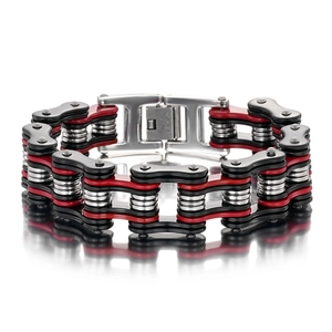 Men's Biker Chain Bracelet Stainless Steel Black Red Color Block Industrial Style Heavy Duty Motorcycle Hand Jewelry For Men