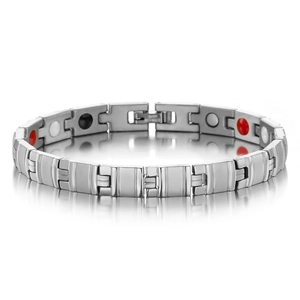 Detail showing the inner side of magnetic health bracelet with energy stones in stainless steel